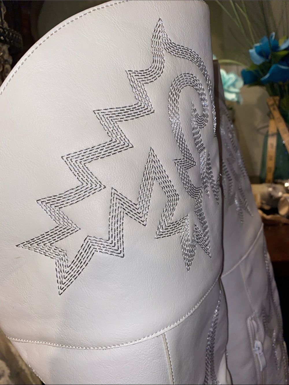 White Embroidered Knee-High Western Boots - Picture 2 of 9
